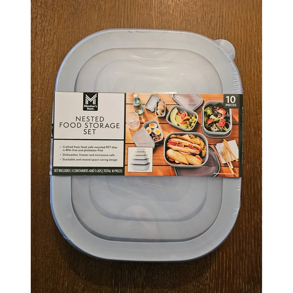 Members Mark ECO FRIENDLY 10 PC Nested Food Storage Set Recycled Blue BPA Free